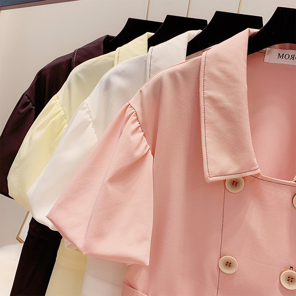 Cămașă de damă cu nasturi și mâneci scurte în patru culori