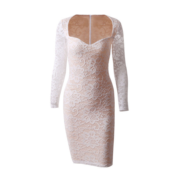 Дантелена дамска рокля Slim модел в бял и черен цвят