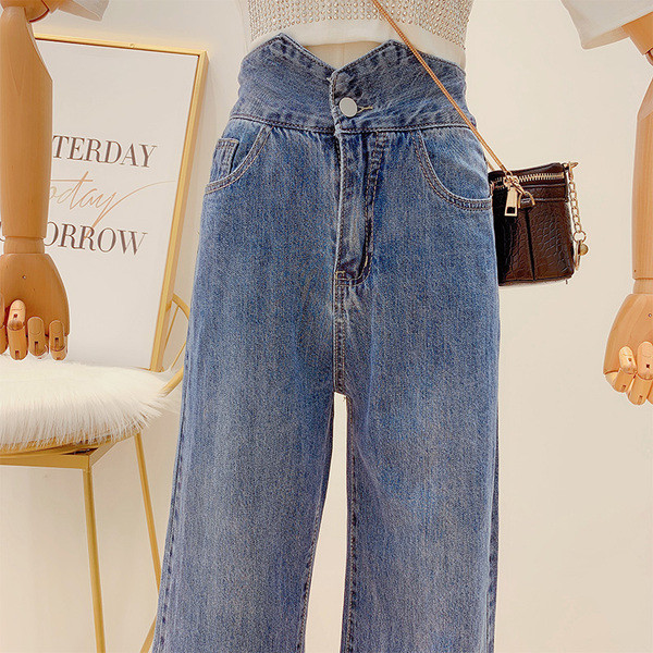 Blugi de dama cu talie inalta de culoare albastra