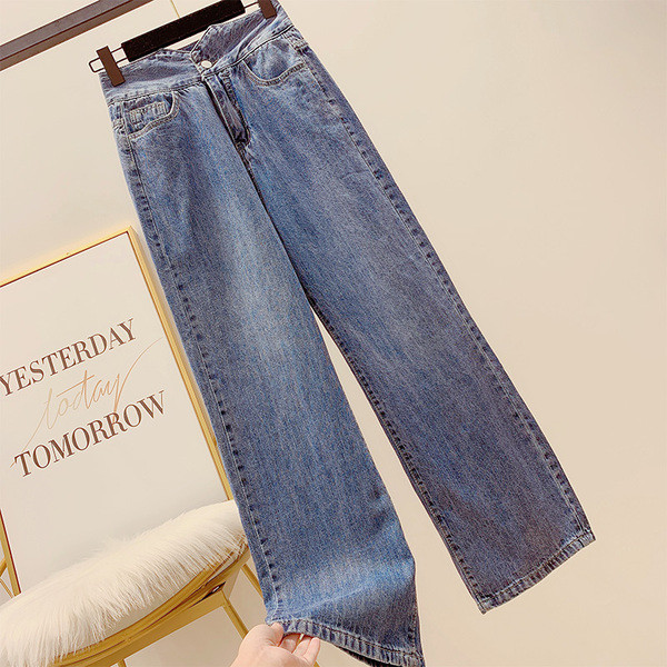 Blugi de dama cu talie inalta de culoare albastra