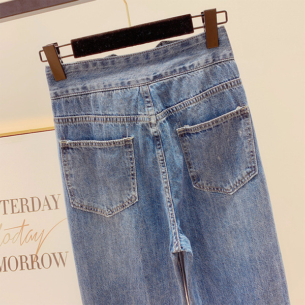 Blugi de dama cu talie inalta de culoare albastra