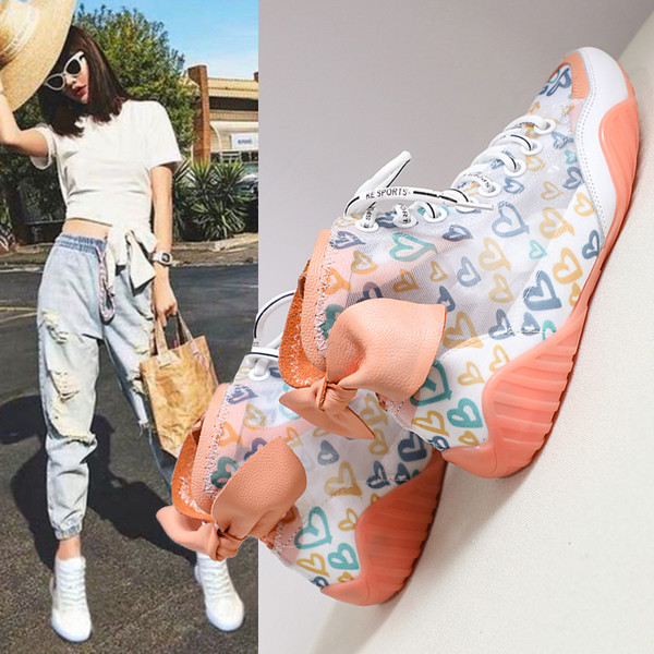 Adidasi moderni de dama cu panglica si imprimeu color in doua culori