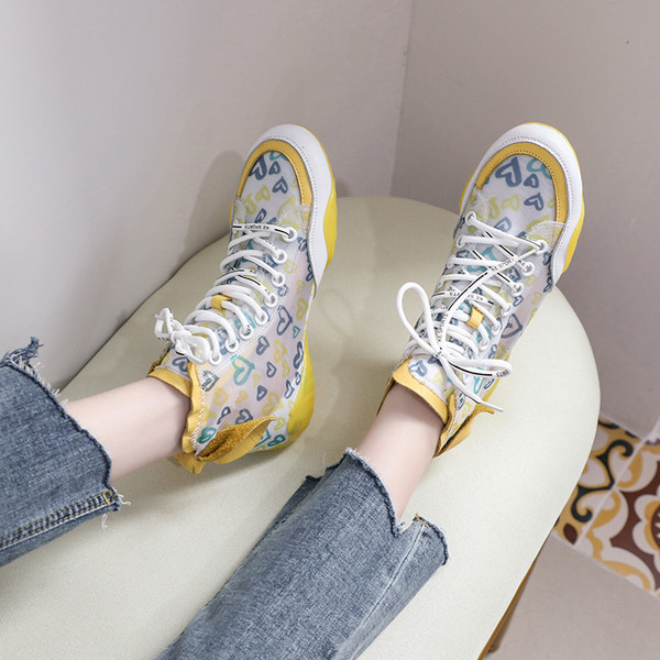 Adidasi moderni de dama cu panglica si imprimeu color in doua culori