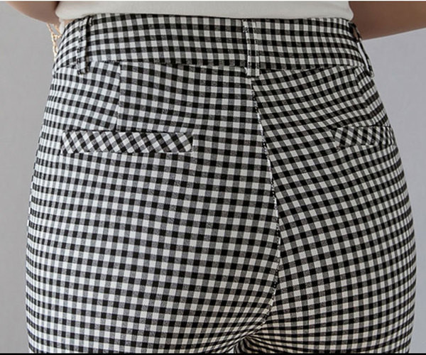 Pantaloni moderni de dama in carouri cu talie inalta