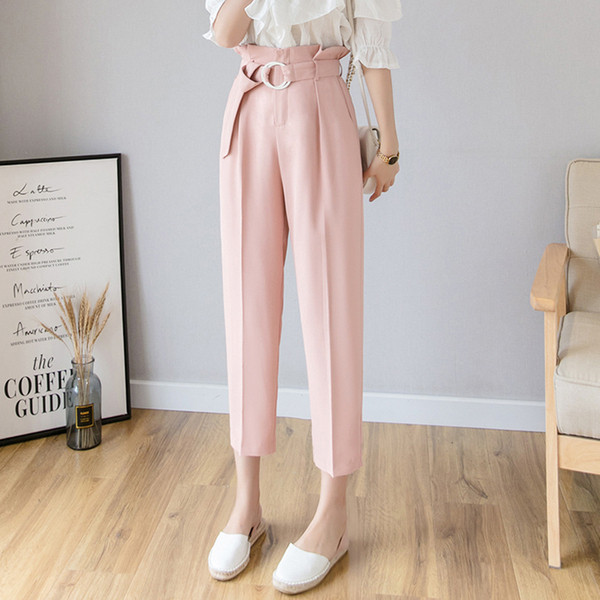 Pantaloni de dama moderni - model larg cu talie inalta