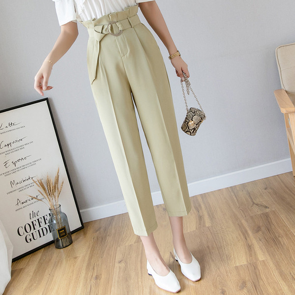 Pantaloni de dama moderni - model larg cu talie inalta