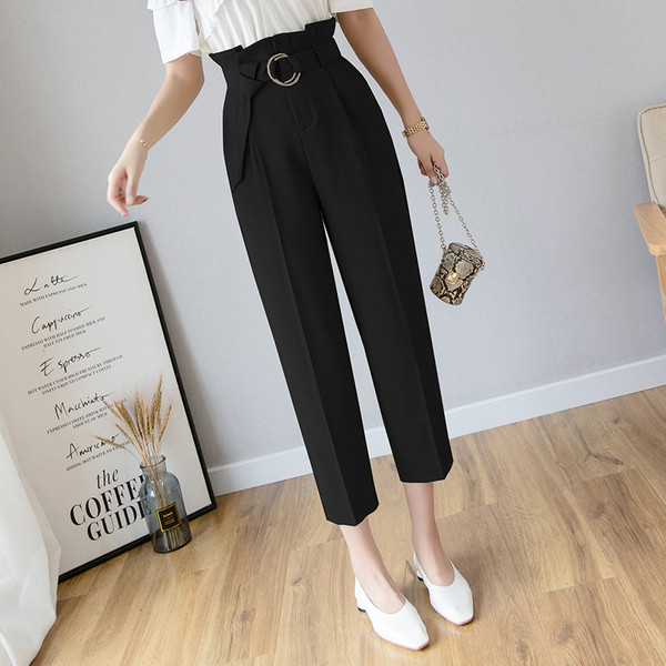 Pantaloni de dama moderni - model larg cu talie inalta