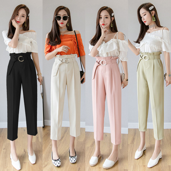 Pantaloni de dama moderni - model larg cu talie inalta