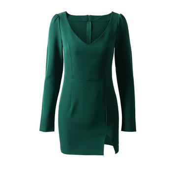 Дамска рокля с дълъг ръкав в черен и зелен цвят