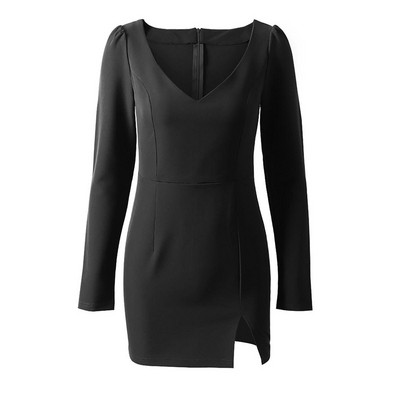 Дамска рокля с дълъг ръкав в черен и зелен цвят