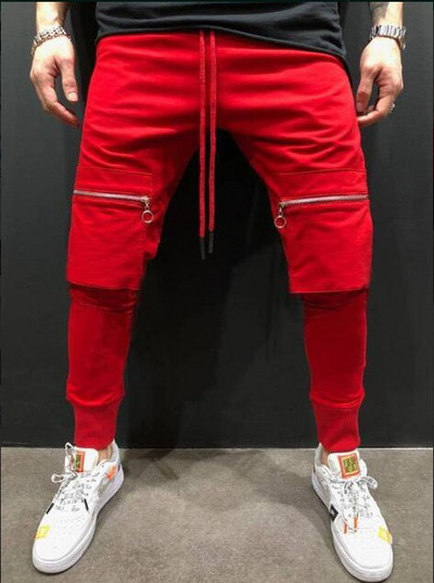 Pantaloni sport barbati cu fermoar si cravate in mai multe culori