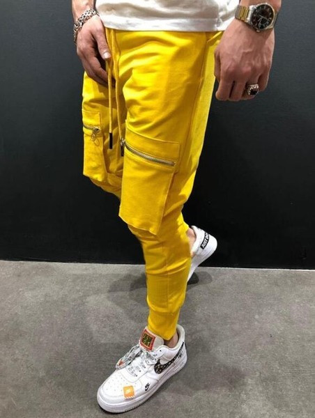 Pantaloni sport barbati cu fermoar si cravate in mai multe culori