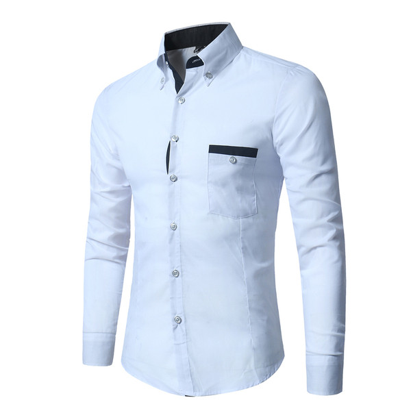 Cămașă modernă pentru bărbați cu buzunar și guler clasic în alb