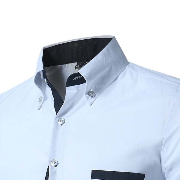 Cămașă modernă pentru bărbați cu buzunar și guler clasic în alb