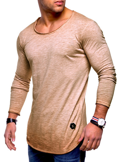 Bluză casual bărbătească cu mâneci lungi și decolteu O în mai multe culori