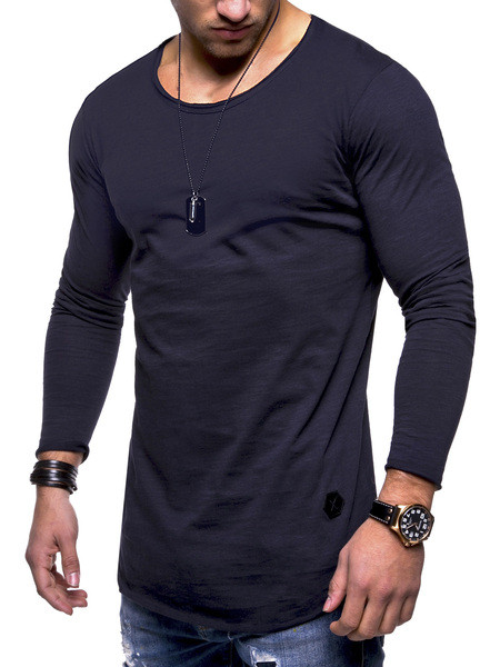 Bluză casual bărbătească cu mâneci lungi și decolteu O în mai multe culori
