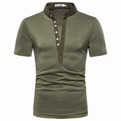 Tricou casual barbatesc cu maneci scurte si nasturi in mai multe culori