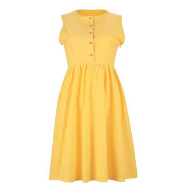 Rochie de dama actuala cu nasturi de culoare galbena