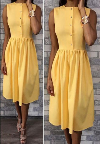 Rochie de dama actuala cu nasturi de culoare galbena