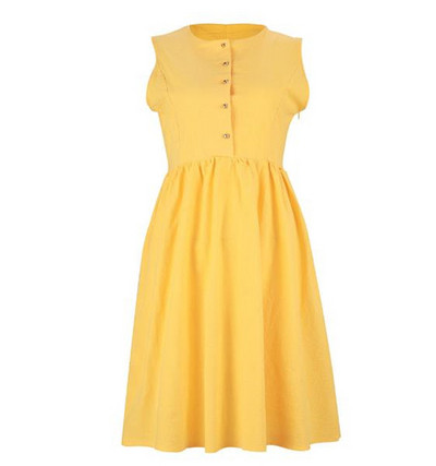 Rochie de dama actuala cu nasturi de culoare galbena