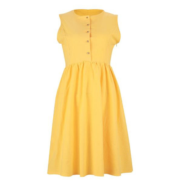 Rochie de dama actuala cu nasturi de culoare galbena