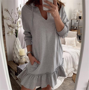 Rochie sport de damă cu mâneci lungi și glugă de culoare gri