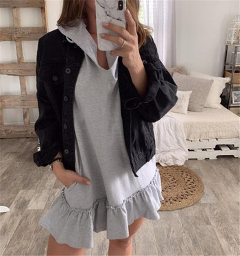 Rochie sport de damă cu mâneci lungi și glugă de culoare gri