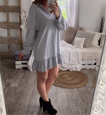 Rochie sport de damă cu mâneci lungi și glugă de culoare gri