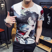 Tricou casual barbatesc cu aplicatie in albastru si alb