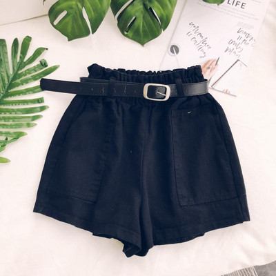 Pantaloni scurți casual dama cu talie elastica si curea in trei culori