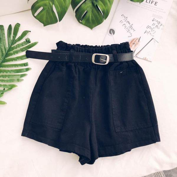 Pantaloni scurți casual dama cu talie elastica si curea in trei culori