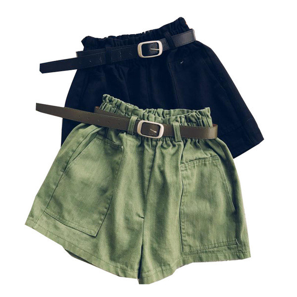 Pantaloni scurți casual dama cu talie elastica si curea in trei culori