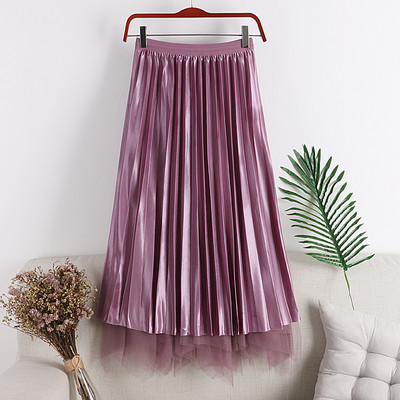 Fusta de dama plisata in mai multe culori cu tul