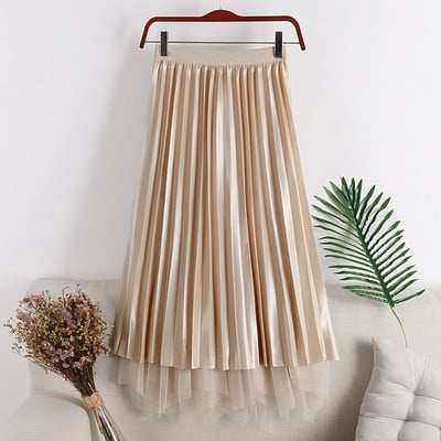 Fusta de dama plisata in mai multe culori cu tul