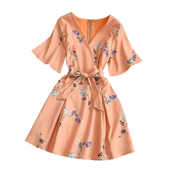 Rochie moderna de dama cu model floral in mai multe culori