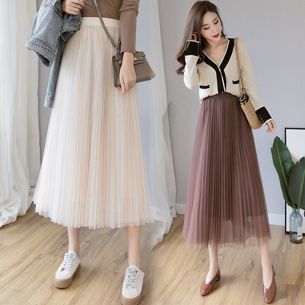 Fusta lunga de dama cu talie inalta si tul in diferite culori