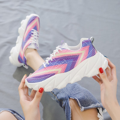 Tenisi casual dama cu sireturi in doua culori cu model de culoare