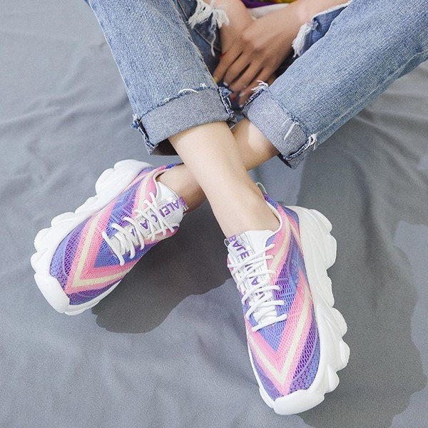 Tenisi casual dama cu sireturi in doua culori cu model de culoare