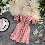 Rochie de dama cu cravate in alb si roz