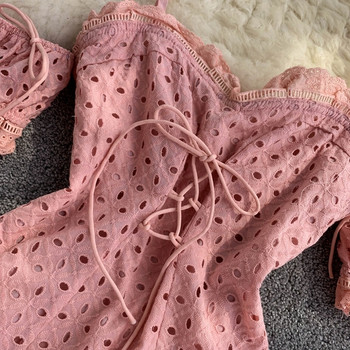 Rochie de dama cu cravate in alb si roz