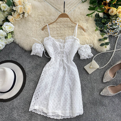 Rochie de dama cu cravate in alb si roz