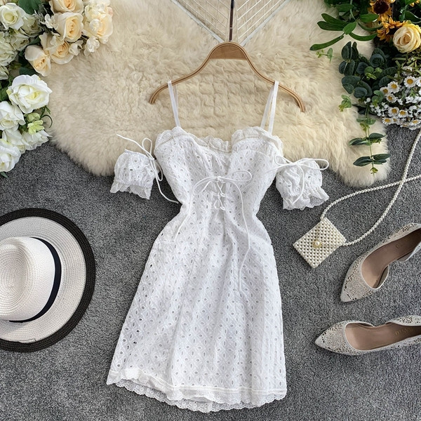 Rochie de dama cu cravate in alb si roz