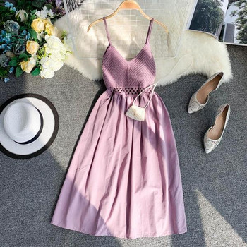 Rochie moderna de dama cu bretele subtiri si decolteu in V in mai multe culori