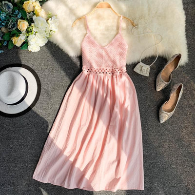 Rochie moderna de dama cu bretele subtiri si decolteu in V in mai multe culori