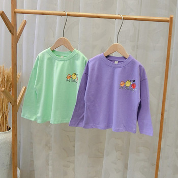 Ежедневна детска блуза с апликация в зелен и лилав цвят