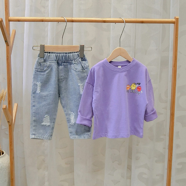 Bluză casual pentru copii cu aplicație în verde și violet