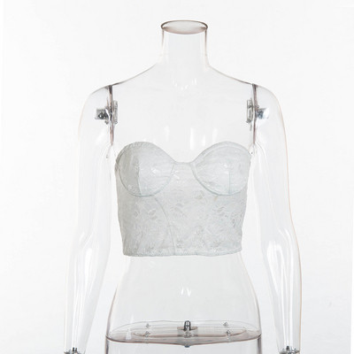 Bustiera de dama eleganta din dantela in alb si negru