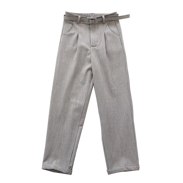 Pantaloni eleganti de dama cu talie inalta si curea in trei culori