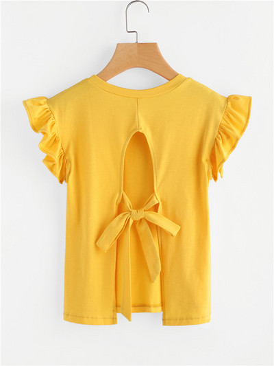 Tricou casual dama cu cravate si maneci scurte in mai multe culori