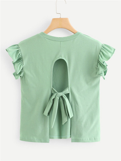 Tricou casual dama cu cravate si maneci scurte in mai multe culori